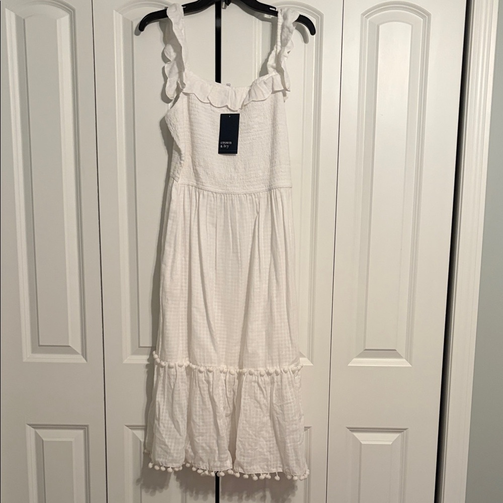 Crown & Ivy White Ruffle Midi Dress